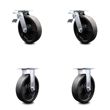 Service Caster 8 Inch Glass Filled Nylon Caster Set with Ball Bearings 2 Brakes 2 Rigid SCC SCC-TTL30S820-GFNB-2-R-2